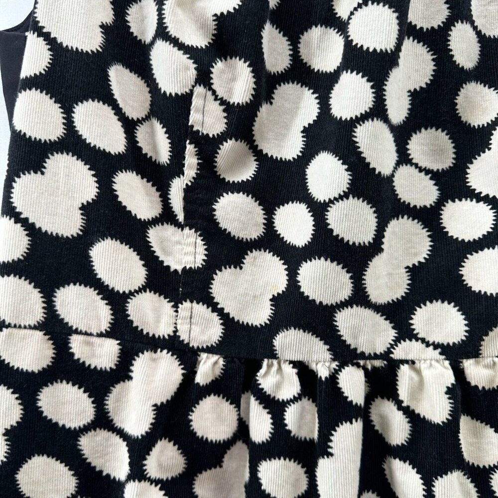 Leifnotes Mini Dress Women Sz 12 Corduroy Sleeveless Lined Polka Dot Black Cream - Picture 10 of 13